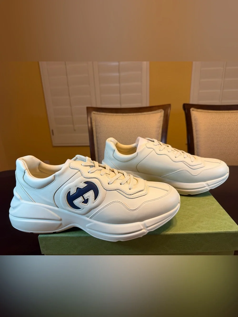 New Authentic Gucci Rhyton GG Logo Sneakers Shoes Ivory Size UK 12.5 / US 13
